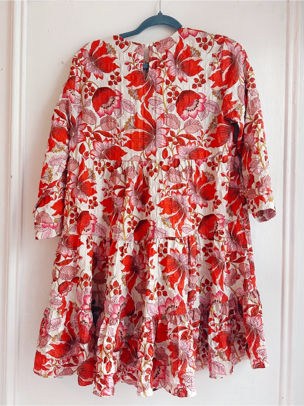 ZARA Floral The Sharon Dress Babydoll Tiered red pink Small Coquette Cottagecore - Picture 4 of 7